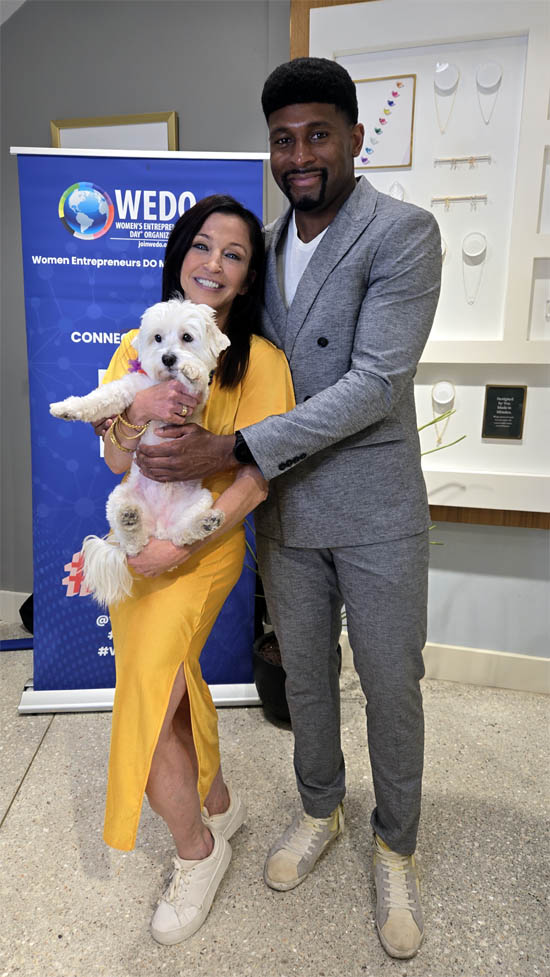 Wendy Diamond, Brandon Andrews and Happy the dog. photo by: rose Billings black tie international magazine