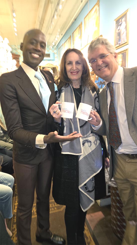 Charlii Sebunya,, norah lawlor, dr jeffrey bradford.  photo by rose billings black tie international magazine