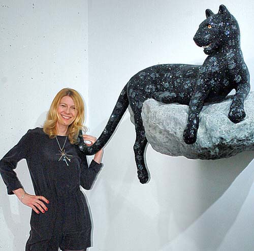 Daniela Zahradnikova-60.000 Swarovski Crystal Black Panther by Greg Holt.  Photo by:  Rose Billings/Blacktiemagazine.com