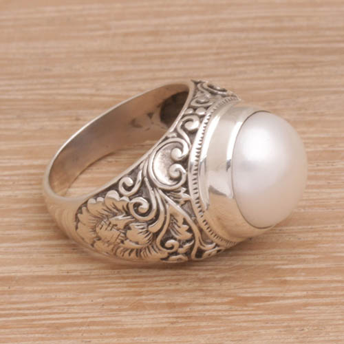 Floral Crown cultured pearl ring handmade for NOVICA.com by artisan Made Sugi in Bali 