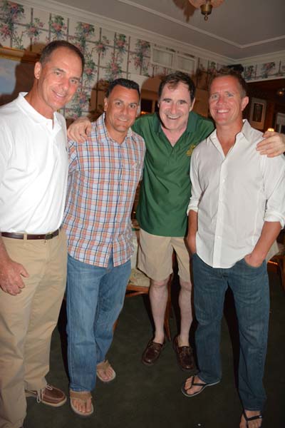 Richard Kind sporting a lively green shirt with friends .  Photo by:  Rose Billings