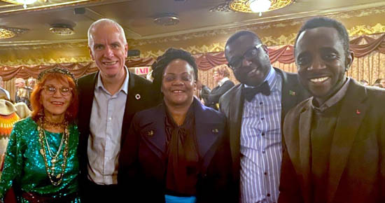 Dr. Judy with Ambassador Dnal Cronin of the Mission of Ireland to the United Nations, Ambassador Chola Milambo of the Mission of Zambia to the  United Nations and his wife Cecilia and Chernor Bah, Minister of Information and Civic Education for the Republic of Sierra Leone 