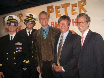 04-16-12 (L-R) Co-directors Roger Rees. Alex Timbers. playwright Rick Elice. authors of the novel Dave Barry