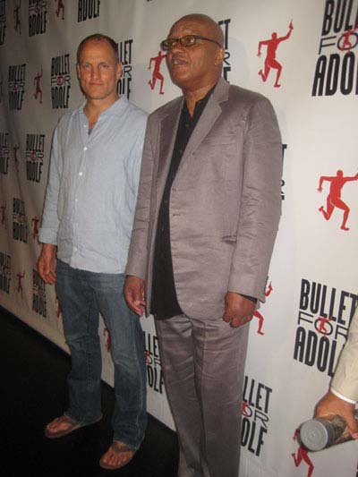 08-09-12 Co-playwrights Woody Harrelson (L) and Frankie Hyman at the opening night for "Bullet for Adolf" at New World Srages. 340 West 50th St. Wednesday night 08-08-12