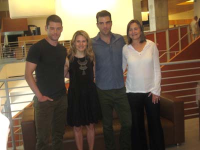 08-21-13 Cast members (L-R) Brian J. Smith. Celia Keenan-Bolger. Zachary Quinto. Cherry Jones at the Meet and Greet for "The Glass Menagerie" at the Signature Studio Theatre. 480 West 42nd St. Tuesday morning 08-20-13