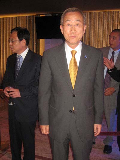 08-24-11 Secretary General of the United Nations Ban Ki Moon at the opening night party for "Hero: The Musical" on the promenade of the David H. Koch Theater at Lincoln Center. Thursday night 08-23-11