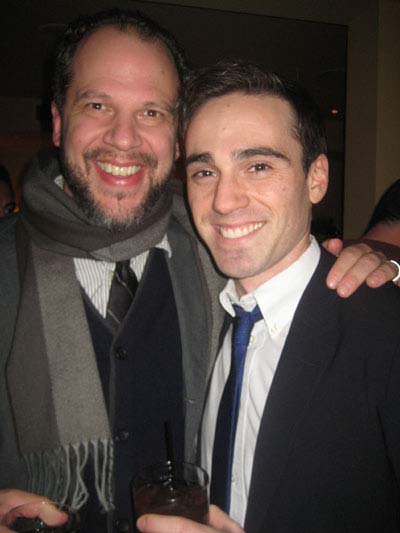 11-29-12 Playwright Aaron Posner (L) and cast member Ari Brand at the opening night party for "My Name is Asher Lev" at Vice Versa. 325 West 51 St. Wednesday night 11-28-12