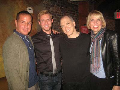 11-19-11 (L-R) Playeright Matthew Lombardo. Hunter Ryan Herdlicka. cast member Charles Busch. Julie Halston at the opening night party for "Tea at Five" a staged reading benefitting The Ali Forney Center at Veranda. 130 7th Ave. Monday night 11-28-11