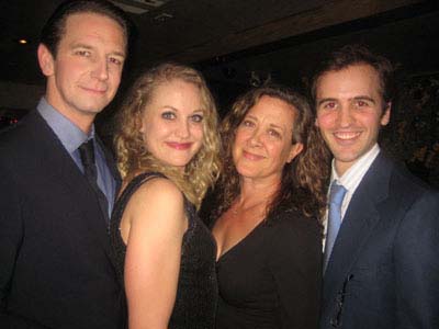 12-05-12 (L-R) Cast members Edwin Cahill. Gardner Reed. guest Karen Ziemba. director Andy Sandberg at the opening night party for "Zelda at the Oasis" at Bourbon Street Bar and Grille. 346 West 46th St. Tuesday night 12-04-12