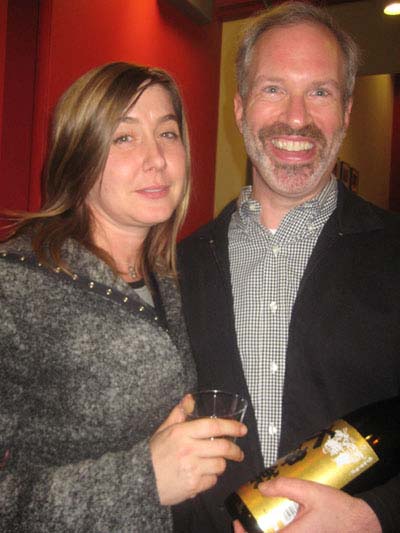 02-12-12 Director Johanna McKeon and words and music Eric Schorr at the opening night party for "Tokio Confidential" in the lobby of Atlantic Theater Stage 2. 330 West 16h St. Saturday night 12-11-12