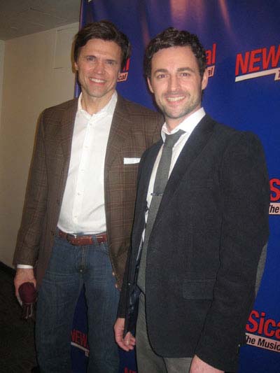 02-03-12 Brent Barrett (L) and Max Von Essen at the opening night of "NEWSical the Musical: End of the World Edition" at Theatre Row. 410 West 42nd St. Wednesday night 02-01-12