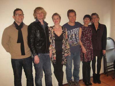 01-10-12 Cast members (L-R) Director Alex Lippard. Jeffrey Carlson. Angelica Page. Laurence Lau. Jan Leslie Harding. producer Barbara Ligeti at a photo op for "Psycho Therapy" at Shetler Studios Penthouse 2. Monday morning 01-09-12