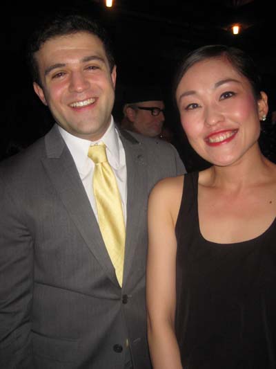 07-10-15 Cast members Edward Tolve and Natsuko Hirano at the opening night party for "Sayonara" at West Bank Cafe. 407 West 42nd St. Thursday night 07-09-15.  Photo by:  Aubrey Reuben