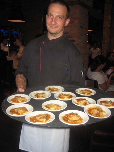 07-17-13 Chef Claudio Cristifoli with his signature dish Short Ribs Ravioli at a tasting at the newly renovated restaurant Puttanesca. 859 Ninth Avenue. Tuesday night 07-16-13