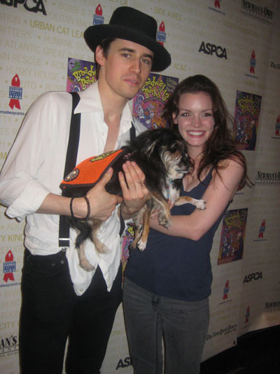 07-10-11 Reeve Carney and Jennifer Damiano and two dogs at Broadway Barks Lucky 13 Annual adopt-a-thon at the Bernard Jacobs Theatre. 242 West 45th St. Sunday afternoon 07-09-11