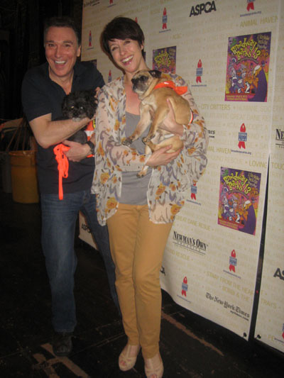 07-10-11 Patrick Page and Paige Davis and two dogs at Broadway Barks Lucky 13 Annual adopt-a-thon at the Bernard Jacobs Theatre. 242 West 45th St. Sunday afternoon 07-09-11