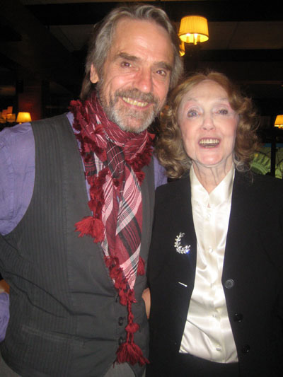 06-07-11 Cast member Jeremy Irons and director Charlotte Moore at the 2011 Annual Benefit Gala of the Irish Repertory Theatre after a concert performance of "Camelot" at Sardi's. 234 West 44th St. 