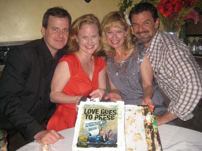 06-19-12 Cast members (L-R) Bradford Cover. Heidi Armbruster. Angela Pierce. Rob Breckenridge at the opening night party for "Love Goes to Press" at the West Bank Cafe. 407 West 42nd St. Monday night 06-18-12