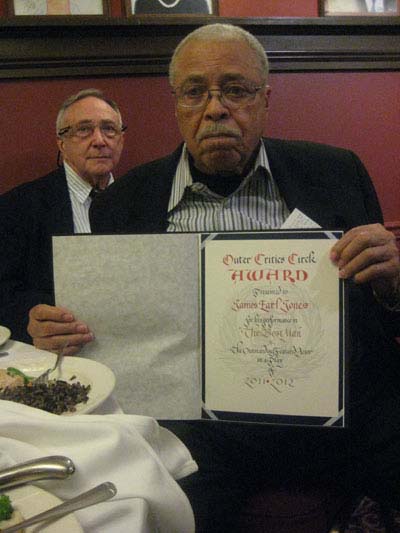 05-25-12 President Simon Salzman (L) and James Earl Jones at the Outer Critics Circle 62nd Annual Awards Party at Sardi's .234 West 44th St. Thursday afternoon 05-24-12