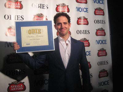 05-22-12 Santino Fontana with his Obie Award at the 57th Annual Village Voice Obie Awards at Webster Hall. 125 East 11th St.Monday night. 05-21-12