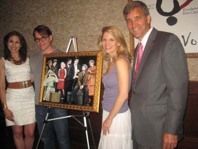 06-29-12 (L-R) Valerie Smaldone. Matthew Broderick. Kelli O'Hara. Bruce Dimpflimaier at the unnveiling of the portrait of some members of the cast of "Nice Work If You Can Get It" at Tony's di Napoli. 147 West 43rd St. Thursday night 