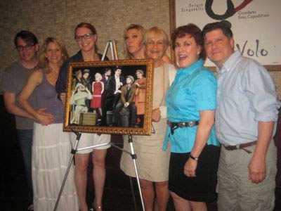 06-29-12 Cast members (L-R) Matthew Broderick. Kelli O'Hara. Jennifer Laura Thompson. Robyn Hurder. Estelle Parsons. Judy Kaye. Matt McGrath at the unveiling of the portrait of some members of the cast of "Nice Work If You Can Get It" at Tony's di Napoli. 147 West 43rd St. Thursday night 06-27-12