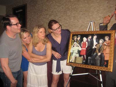 06-29-12 Cast members (L-R) Matthew Broderick. Robyn Hurder. Kelli O'Hara. Jennifer Laura Thompson at the unveiling of the portrait of some members of the cast of "Nice Work If You Can Get It" at Tony's di Napoli. 147 West 43rd St. Thursday night 06-27-12