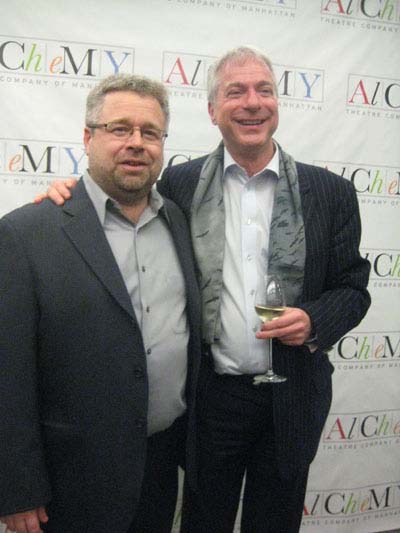 03-08-12 Director Padraic Lillis (L) and playwright Michel Wallerstein at the opening night party for "Flight" in the lobby of DR2 Theatre. 103 East 15th St. Wednesday night 03-07-12