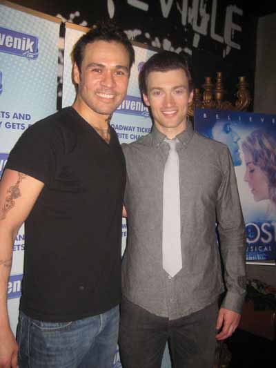 03-29-12 Cast members Michael Balderrama (L) and Bryce Pinkham attend the post-performance of "Ghost The Musical" reception a benefit for "Stand Up To Cancer" by Givenik.com at the Paramount Hotel. 235 West 46th St. Wednesday night 03-28-12