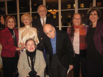 03-02-15 (L-R) Jennifer Harmon. Penny Fuller. Fritz Weaver. Rochelle Oliver. Susan Charlotte (in front) Elizabeth Wilson. Billy Goldenberg at Cause Celebre Tribute to Marion Seldes and Elaine Stritch. The Ladies Who Lunched With Us! at 3 West 51st St. Monday night. 03-02-15.  Photo by:  Aubrey Reuben