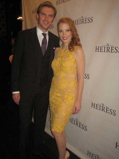 11-02-12 Cast members Dan Stevens and Jessica Chastain at the opening night party for"The Heiress" at the Edison Ballroom. 240 West 47th St. Thursday night 11-01-12