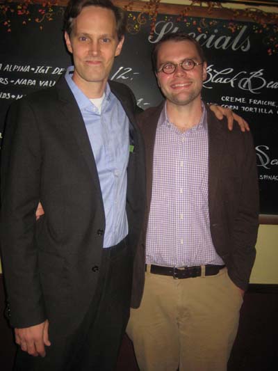 11-06-12 Director Davis McCallum (L) and playwright Samuel D. Hunter at the opening night party for "The Whale" at West Bank Cafe. 407 West 42nd St. Monday night 11-05-12