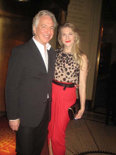 11-21-11 Cast members Alan Rickman and Lily Rabe at the opening night party for "Seminar" at Gotham Hall. 1356 Broadway. Sunday night 11-20-11