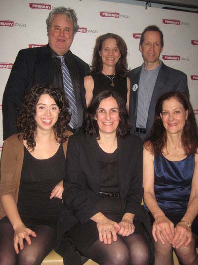 10-10-12 Cast members (L-R) Back row Adam LeFevre. playwright Daisy Foote.Tim Hopper. front row Adina Verson. director Evan Yionoulis. Hallie Foote at the opening night party for "Him" in the Volstead. 125 East 54th St. Tuesday night 10-09-12