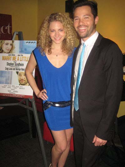 10-03-12 Cast members Lauren Molina and Jason Tam at the opening night party for "Marry Me a Little" in the lounge at Theater Row. 410 West 42nd St. Tuesday night 10-02-12