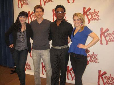 09-14-12 Cast members (L-R) Celina Carvajal. Stark Sands. Billy Porter. Annaleigh Ashford at a photo op. "Kinky Boots" at New 42nd Street Sudios..229 West 42nd St. Friday morning. 09-14-12