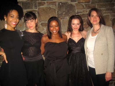 09-16-13 (L-R) Cast members Nedra McClyde. Susannah Flood. Quincy Tyler Bernstine. Colleen Werthmann. Jennifer R. Morris at the opening night party for "Mr. Burns. A Post-Electric Play" at Tir Na Nog Irish Pub & Grill.  315 West 39th St. 09-15-13.  photo by:  aubrey reuben