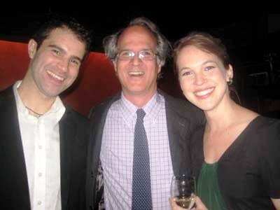 09-17-13 (L-R) Cast members Bernardo Cubria Producing Artistic Director Jonathan Banks. Natalie Kuhn at the opening night party for "Philip Goes Forth" at the West Bank Cafe. 407 West 42nd St. 09-16-13.  photo by:  aubrey reuben