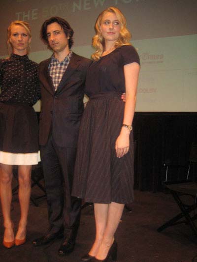 09-21-12 (L-R) Mickey Sumner. director Noah Baumbach. Greta Gerwig after the Q & A following the screening of "Frances Ha" at the Walter Reade Theater. 165 West 65th St. Thursday afternoon 09-20-12