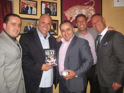 08-31-11 (L-R) Jeff Sinanaj. Jim Leyritz. Jack Sinanaj. Lawrence Davis. Sergio A. Sanchez at a book signing "Catching Heat: The Jim Leyritz Story" at the Empire Steak House. 36 West 52nd St. Wednesday afternoon 08-31-11