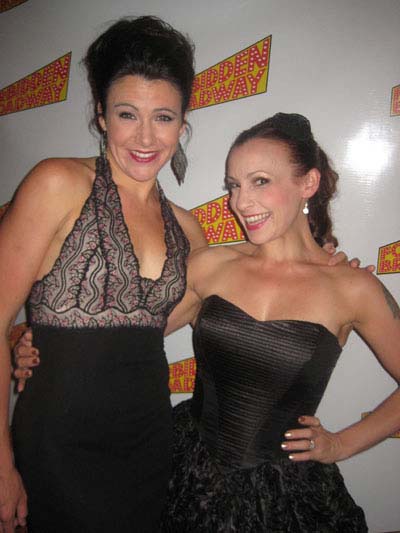 09-07-12 Cast members (L-R) Natalie Charle Ellis and Jenny Lee Stern at the opening night party of "Forbidden Broadway: Alive & Kicking" at Vice Versa restaurant. 325 West 51st St. Thursday night. 09-06-12