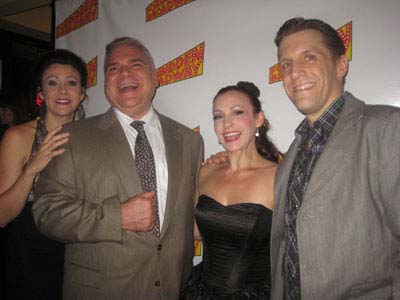 09-07-12 Cast members (L-R) Natalie Charle Ellis. director Gerard Alessandrini. Jenny Lee Stern. Scott Richard Foster at the opening night party of "Forbidden Broadway: Alive & Kicking" at Vice Versa restaurant. 325 West 51st St. Thursday night. 09-06-12