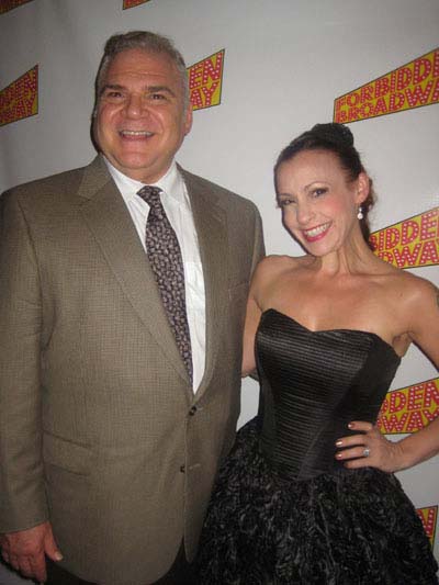 09-07-12 Director Gerard Alessandrini and cast member Jenny Lee Stern at the opening night party of "Forbidden Broadway: Alive & Kicking" at Vice Versa restaurant. 325 West 51st St. Thursday night. 09-06-12