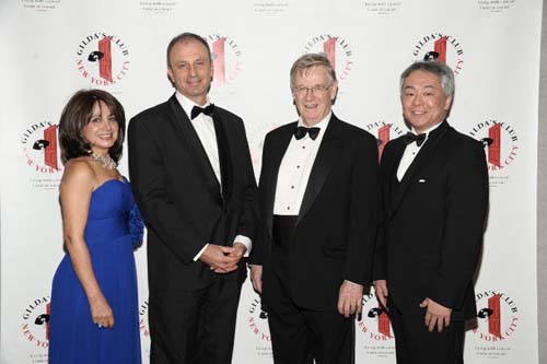 Lily Safani, CEO, GCNYC; Dr. Mikael Dolsten, Corporate Vision Award Honoree; Bob Easton, Board Chairman, GCNYC ; Dr. Takashi Owa, Advancement of Cancer Research Award Honoree.  Photo by:  Rob Rich/SocietyAllure.com  2012