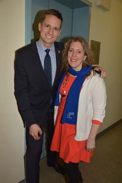  Erik Bottcher (Special Assistant for Community Affairs office of New York State Governor Cuomo) And Elizabeth Caputo Chairman of Community Board7 location Community Board7 for Commissioner of of Labor Peter M Rivera State of State of Governor Cuomo.  photo by:  rose billings