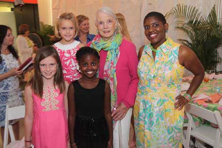 Lilly Pulitzer Rousseau (Center) with sisters Abbey (back row) and Katie Kerl (front), Willow Moffett (front) and Lori J. Durante (right) at The Preppy American Brunch hosted at the Museum of Lifestyle & Fashion History.  Photo by:  Lucien Capehart Photography