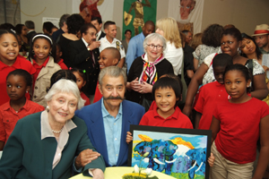 Celeste Holm and Leroy Neiman with students.  Photo by:  Rob Rich