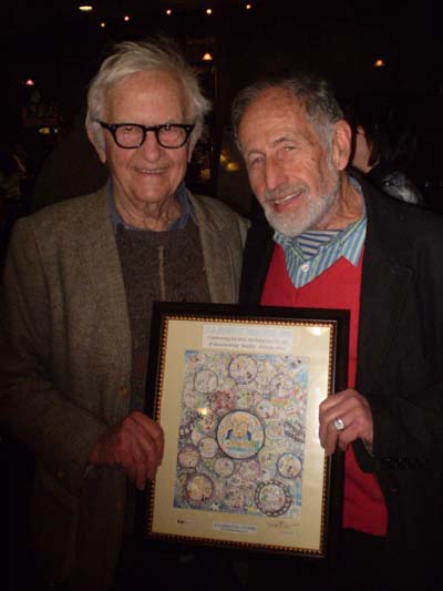 Albert Maysles & Don Duga with his art celebrating many of Albert's movies on his 85th birthday