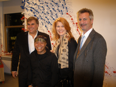 Wendt Gallerys Joseph Manqueros, Carolyn Beegan, Andrew Hart Adler with award    winning artist Cubung  Putro in front of his installation Ants