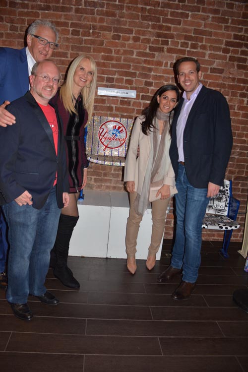 Jonathan Stein artist of Swarovski Crystal NY Yankee Seat featured in this photo, Barry Klarberg, Sara Herbert-Galloway, Mariel and Harry Tawil..  Photo by:  Rose Billings/Blacktiemagazine.com